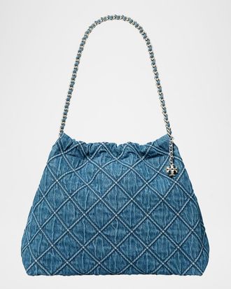 Tory Burch Fleming Soft Denim Hobo Bag