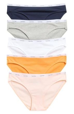 Calvin Klein Autograph 5-Pack Bikini Panties in Shoreline/white/orange at Nordstrom Rack, Size Medium