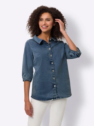 Heine Jeansbluse HEINE, Damen, Gr. 34, blau (blau, stone, washed), 81% Baumwolle, 17% Polyester, 2% Elasthan, unifarben, Blusen Jeansbluse