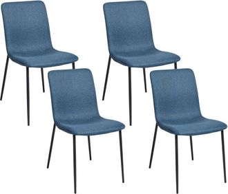 Beliani Beliani - Conjunto De 4 Sillas De Comedor Elegante De Tela Poli&eacute;ster Patas De Hierro Azul Oscuro Glendive