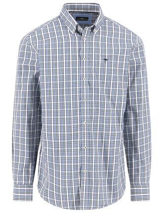 Fynch-Hatton Fynch Hatton geruit overhemd blauw wit katoen borstzak