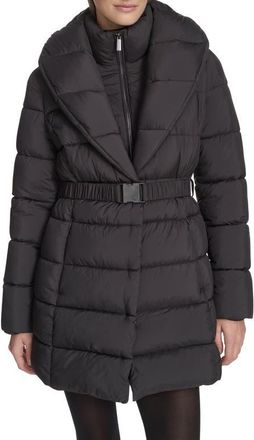 Kenneth Cole Water Resistant Pillow Collar Puffer Coat in Black at Nordstrom, Size X-Small