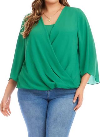 Karen Kane Bracelet Sleeve Drape Front Crossover Top - Plus In Kelly Green