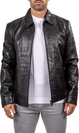 Maceoo Marthyr Croc Embossed Leather Jacket in Black at Nordstrom, Size Xx-Large
