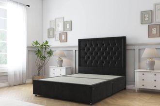 Sloomy Montana Plush Divan Bed Base 2 Drawers Same Side - 54 Headboard in Black | Size: Super King