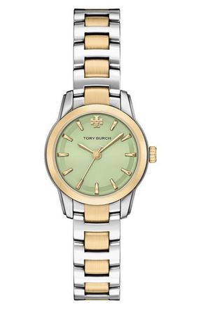 Tory Burch The Small Miller Bracelet Watch, 28mm in Two Tone/Mint Green at Nordstrom