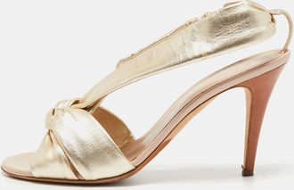 Sergio Rossi Gold Leather Knot Detail Open Toe Sandals