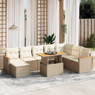 vidaXL Set De Sof&aacute;s De Jard&iacute;n 9 Pzas Con Cojines Rat&aacute;n Sint&eacute;tico Beige Vidaxl