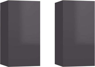 vidaXL Muebles Tv 2 Uds Madera Contrachapada Gris Brillo 30,5x30x60 Cm Vidaxl