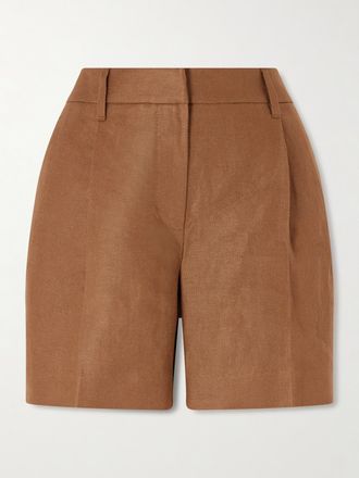 Brunello Cucinelli Shorts In Twill Di Lino Con Pinces - Marrone