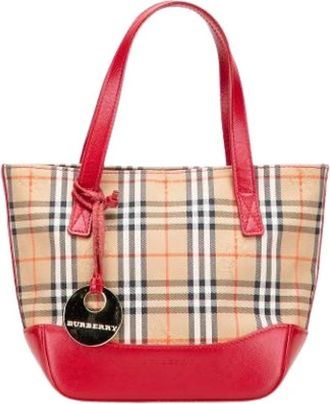 Burberry Pre-owned Tote Bags, female, Multicolor, Size: ONE SIZE Pre-owned Haymarket Check Canvas Tote