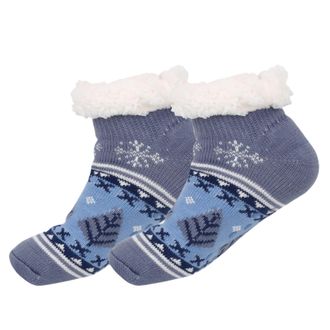 Generic Womens Short Slipper Socks - Fleece-Lined Fluffy Grippers, Non-Slip Cosy House Socks, Short Boot Lounge Socks (Blue, Adult, Women, One Size, Alpha, UK