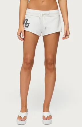 Edikted Hibiscus Graphic Micro Shorts in White at Nordstrom, Size X-Small