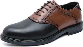 Generic Oxford Shoes for Men Lace Up Round Burnished Toe PU Leather Block Heel Rubber Sole Resistant Non Slip Low Top Party(Black,6.5 UK)