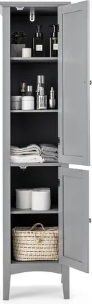 Costway Armario Ba&ntilde;o, Armario Ba&ntilde;o Columna De 5 Niveles, Mueble Ba&ntilde;o, 2 Puertas, 38 X 38 X 160 Cm (gris) - Costway