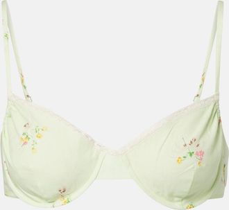 Prada Floral lace-trimmed cotton bra top