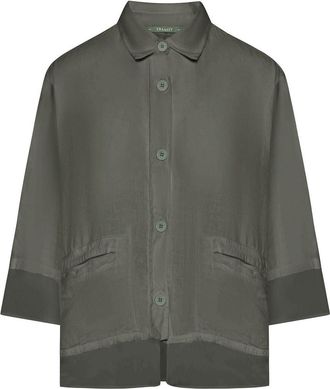 Transit Par-Such 3/4 Sleeve Linen Shirt With Georgette Inserts