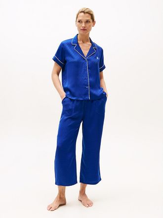 Tommy Hilfiger Womens Contrast Trim Shirt & Pant Sleep Set - Blue - L