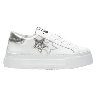 2Star Sneakers, female, White, 7 UK, White Leather Sneaker with Silver Details
