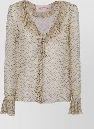 Valentino Garavani silk printed ruffled long-sleeve blouse