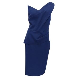 Roland Mouret One-Shoulder Midi Dress in Navy Blue Wool