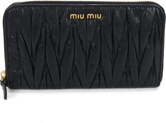Miu Miu Matelasse Black Leather Long Wallet (Bi-Fold) (Pre-Owned)