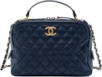 Chanel Pre-owned Quilted Satchel - Dames - Vintage Handtas - Blauw - ONE Size - Leer - Vintage