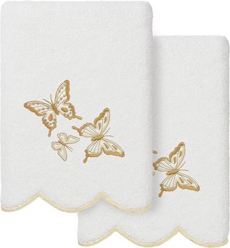 Linum Home Textiles 100% Turkish Cotton Britney Scallop 2Pc Embellished Hand Towel Set