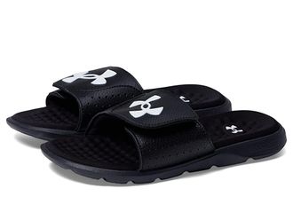 Under Armour Ignite 7 Slide (Little Kid/Big Kid) Boys Shoes Black/Black/White Snake : 13 Little Kid M, Synthetic