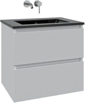 Saniclass Chaci Badkamermeubelset - 80x46x55cm - keramische wastafel zwart - 1 wasbak - zonder kraangat - 2 lades - mat wit