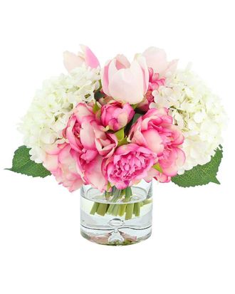 Creative Displays Inc. Traditional Centerpiece Ft. Cream Hydrangeas With Pink Peonies & Tulips