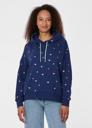 Ragwear Kapuzensweatshirt RAGWEAR PIRITA HEARTS, Damen, Gr. XXL, night blau, Sweatware, Obermaterial: 70% Baumwolle, 30% Polyester, bedruckt, normal, Rundhals