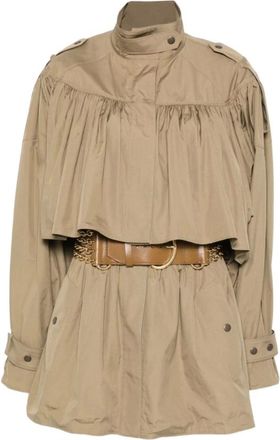 Chlo&eacute; Jumpsuits & Playsuits, Dames, Groen, M, Katoen, Korte Trenchcoat met Hoge Hals
