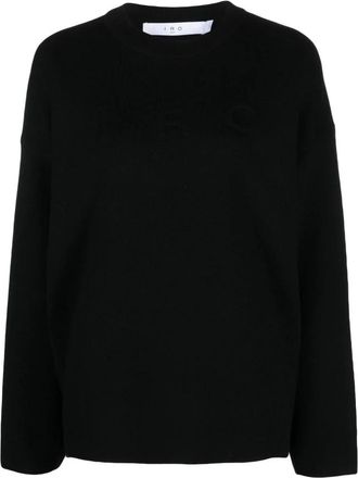 Iro Zwarte wollen trui met logo - Dames - Ronde hals truien - Zwart - M - Wol - Truien & Vesten