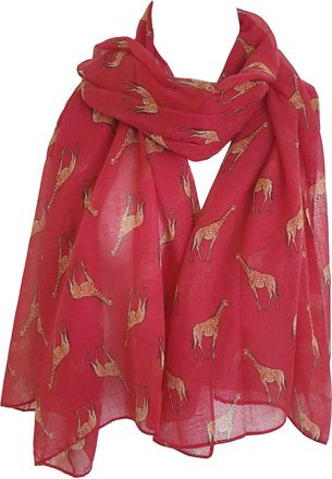 GlamLondon Giraffe Print Scarf Latest Fashion Ladies Modern Giraffa Animal Horse Wrap Shawl (Red)