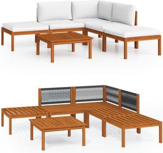 vidaXL Conjunto De Jard&iacute;n De 6 Piezas Con Cojines, Madera Color Crema, Acacia Y Cuerda Vidaxl