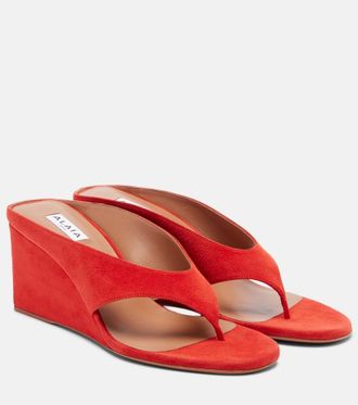 Alaia Cube suede wedge thong sandals