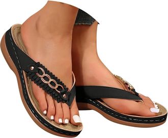 Generic Orthopedic Wedge Sandals for Women 2026 Dressy Comfort Arch Support Open Toe Flip Flops Summer Beach Casual Slip-On Shoes (C-black, Adult, Women, 6.5,