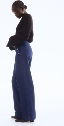 H&M Button-detail Denim Trousers in Dark Denim Blue at Nordstrom, Size 12