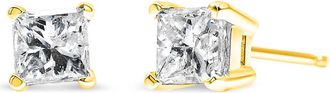 House of Brilliance IGI Certified 14K Yellow Gold 1/4 Cttw Princess-Cut Diamond Solitaire Stud Earrings