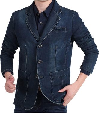 Generic Mens Denim Blazer Jacket: Casual Blazers for Men Denim Jacket Mens Suits & Blazers Regular Fit Denim Blazer Casual Business Suit Jacket Multi Pocket B