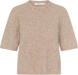 Gestuz Zachte Gebreide Trui Warm Sand Melange - Dames - Ronde hals truien - Bruin - XL - Wol - Truien & Vesten