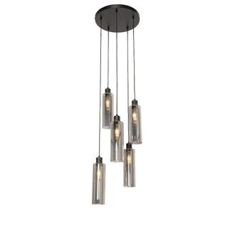QAZQA Moderno L&aacute;mpara Colgante Moderna Negra Con Cristal Ahumado 5 Luces - Stavelot Vidrio /acero Redonda Adecuado Para Led Max. 5 X 40 Watt - Qazqa