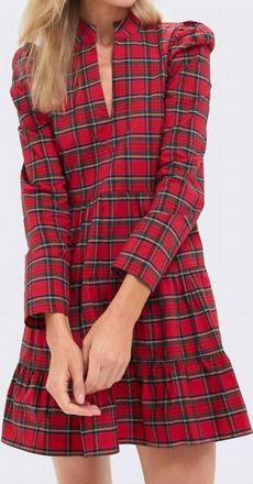Sail to Sable Long Sleeve Tunic Flare Dress In Red Tartan Plaid