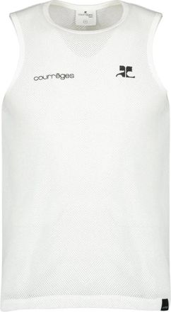 Courr&egrave;ges Printed Mesh Tank Top - Heren - Sportshirts - Wit - M - Katoen - Fitness