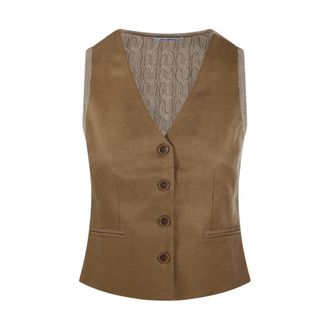 Max Mara Vests, female, Brown, Size: L Calibri Knitwear Gilet