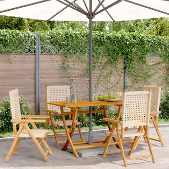 vidaXL Vidaxl - Sillas De Jard&iacute;n Reclinables 4 Uds Rat&aacute;n Pe Madera Maciza Beige