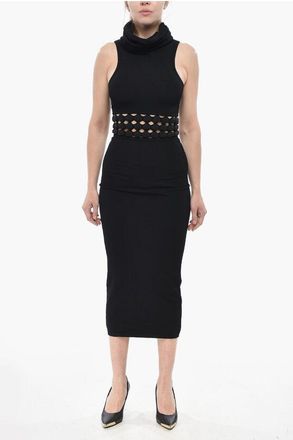 Alaia Knit High-Neck Sheath Dress With Openwork Detail size 38