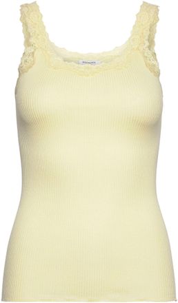 Rosemunde Spitzentop ROSEMUNDE Babette Silk Top, Damen, Gr. XL, gelb (zartgelb), Feinripp, Obermaterial: 70% Seide, 30% Baumwolle, unifarben, k&ouml;rpernah h&uuml;ftbede