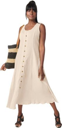 Jessica London Button Down Gauze Dress in Oatmeal at Nordstrom, Size 18